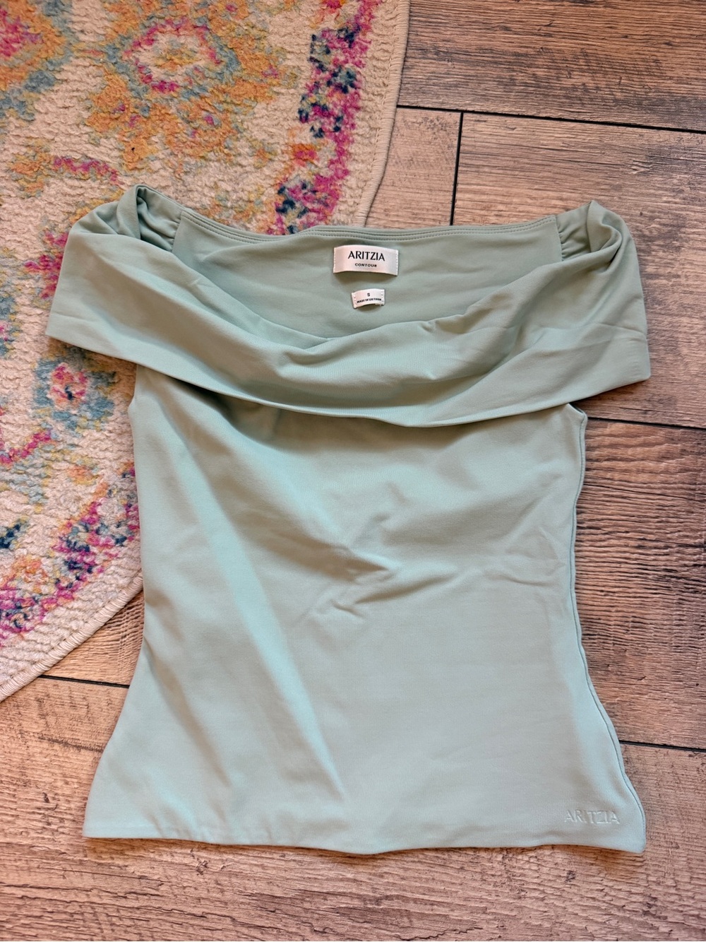Aritzia Off-Shoulder Light Sage Green Top